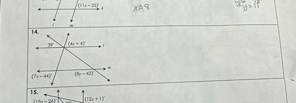 (15x-26)^circ  60° (12x+1)^circ 