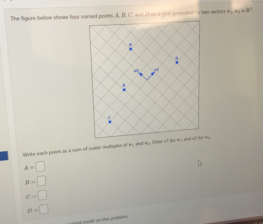 The figure below shows four named points A, B, C, and D on a grid ...