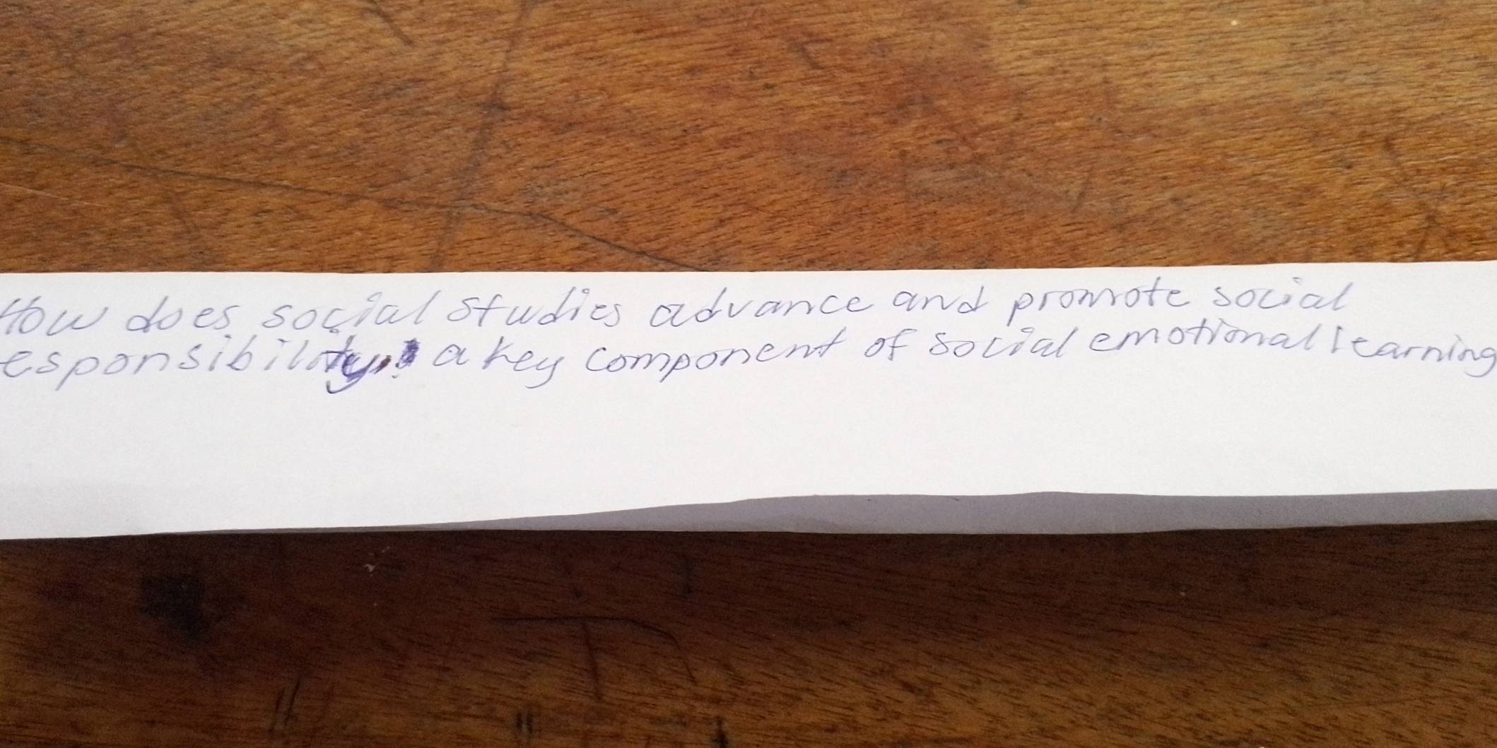 How does social studies advance and promote social 
esponsibiloty a key component of social emotional lcarning