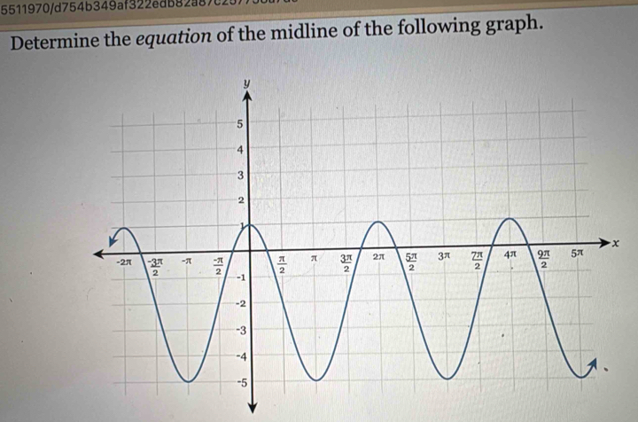 5511970/d754b349af322edb82a87
Determine the equation of the midline of the following graph.