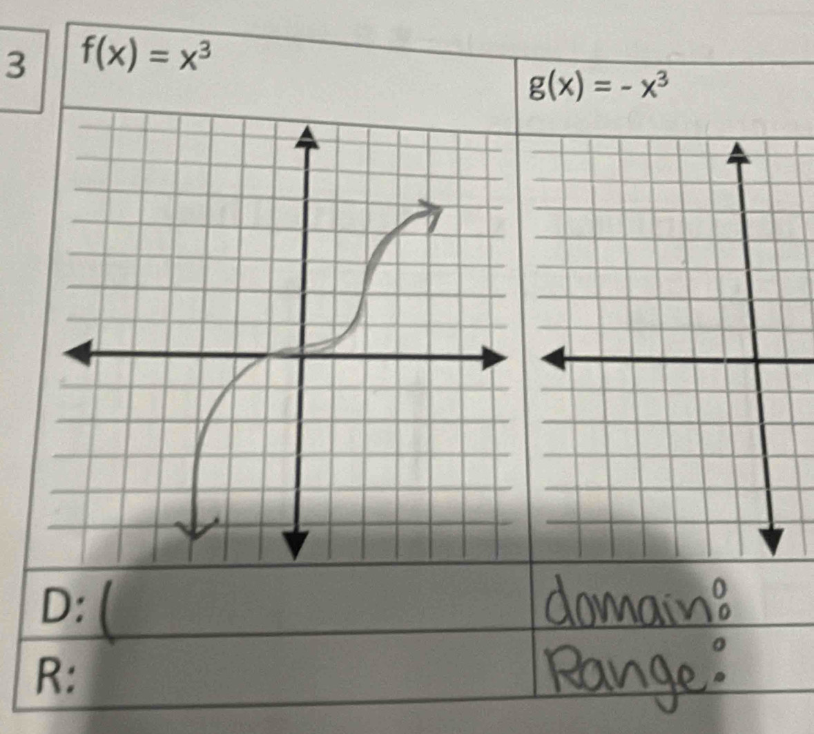 3 f(x)=x^3
g(x)=-x^3
D: (
R: