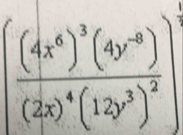 [frac (4x^6)^3(4y^(-8))(2x)^4((12y^3)^2]^2