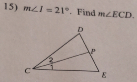 m∠ 1=21°. Find m∠ ECD.