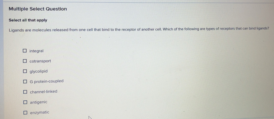 Solved: Multiple Select Question Select all that apply Ligands are ...