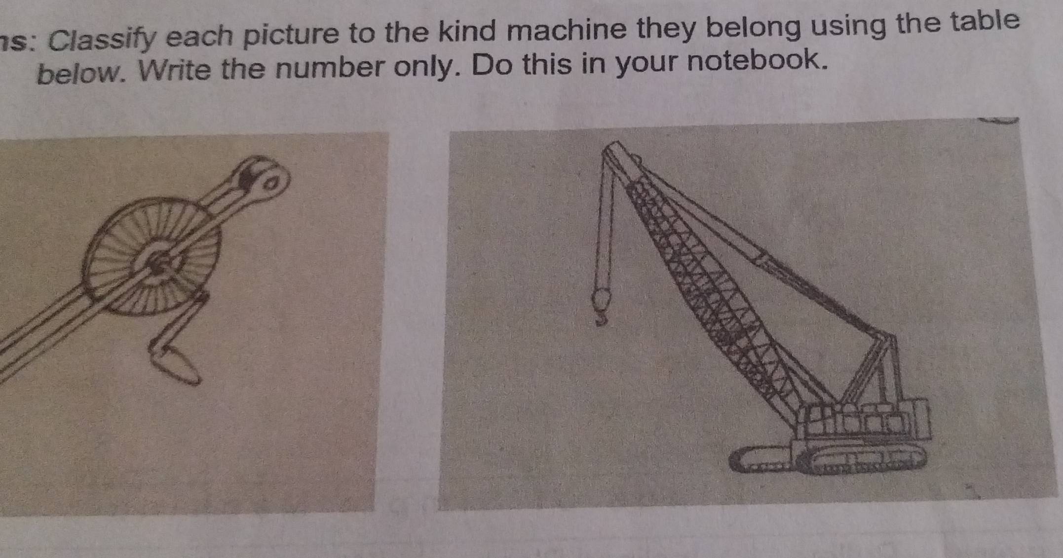 ms: Classify each picture to the kind machine they belong using the table 
below. Write the number only. Do this in your notebook.