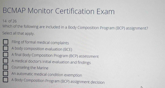 Solved: BCMAP Monitor Certification Exam 14 of 26 Which of the ...