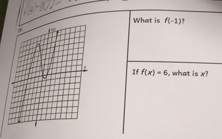 What is f(-1) 7 
If f(x)=6 , what is x?