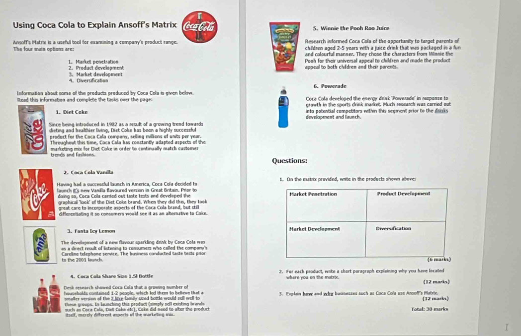 Solved: Using Coca Cola to Explain Ansoff's Matrix Ccall 5. Winnie the ...