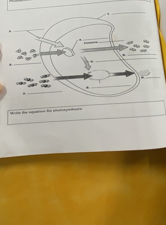 Photosy 
Write the equation for photosynthesis: