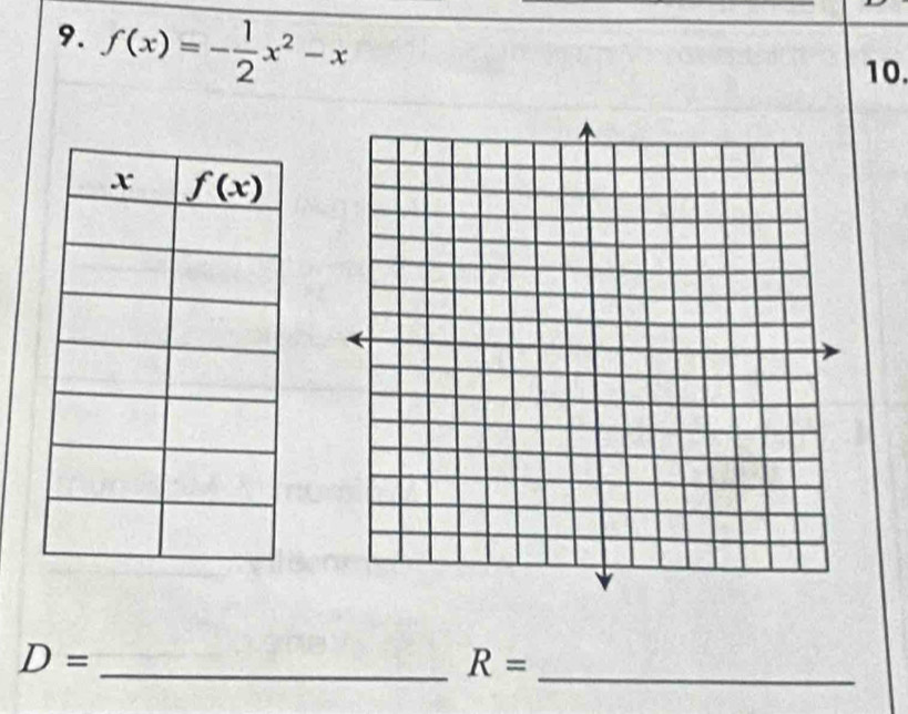 f(x)=- 1/2 x^2-x
10.
_ D=
R= _