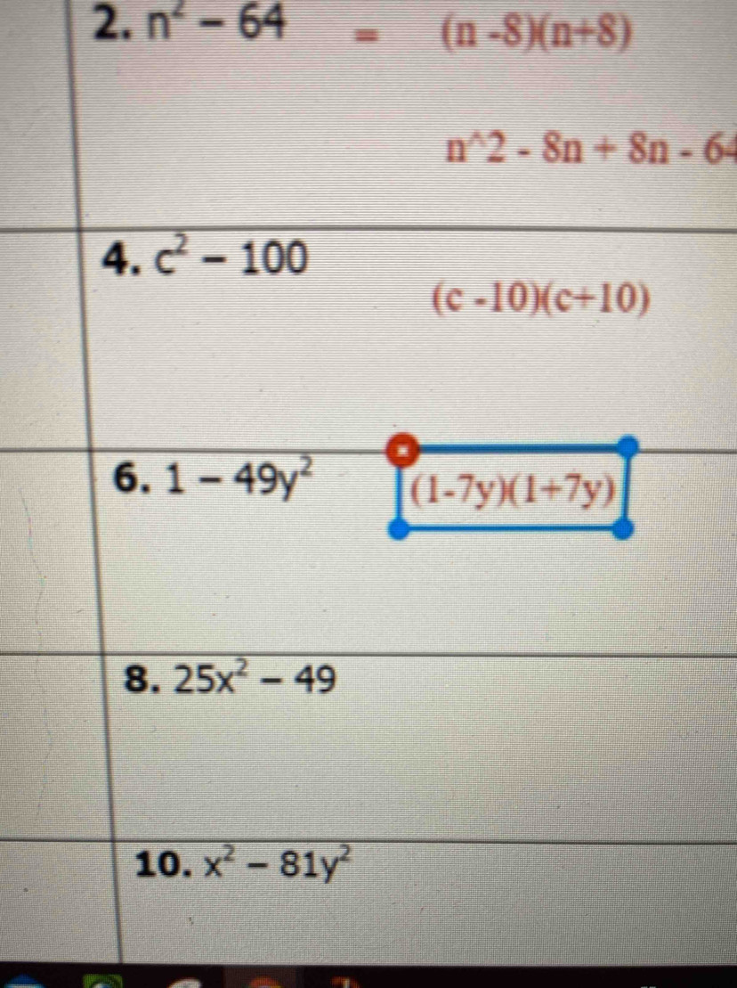 n^2-64=(n-8)(n+8)