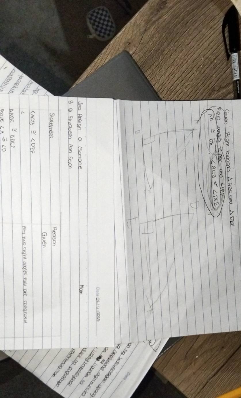 Guen Bigmt triangles and 
And CD
Right anes ∠ ACB=∠ ACB=∠ DFE
B
B 
ng halluanagan upa lipunan a 
aspeniong agosully 
o2illi2ons 
sang rransisyond 
Jea Bneign 0. Gloriane Maim 
wat ng pogoaba 
8: S Eizobech Ann Seion 
amamaging 
siacement Beason 
Gven
∠ ACB≌ ∠ DEF
malal 
L 
Any two right angles that are congruent 
paghin AABC ≌ △ DEF
napabils Prove ∠ A≌ ∠ D