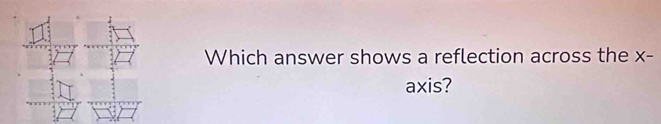 Which answer shows a reflection across the x - 
axis?
