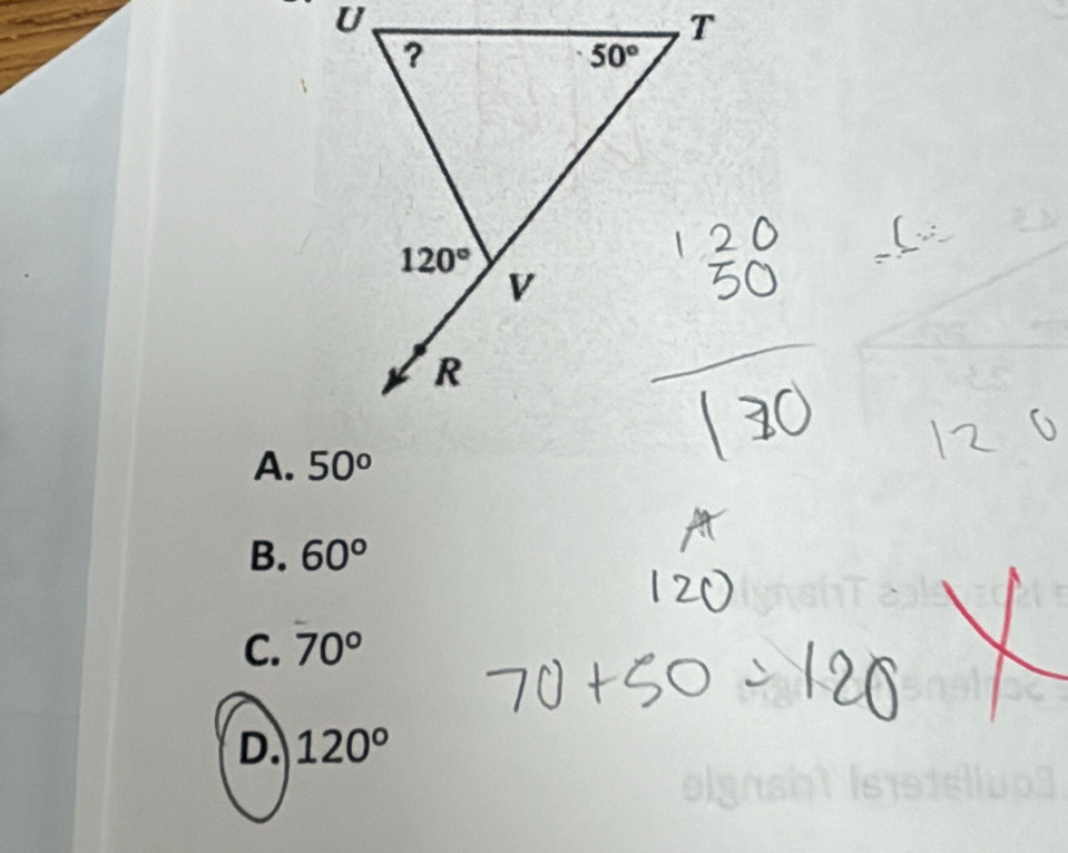 A. 50°
B. 60°
C. 70°
D. 120°