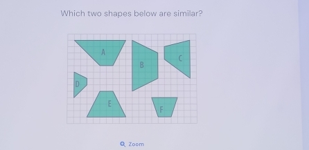 Which two shapes below are similar?
D
E
F
Q Zoom