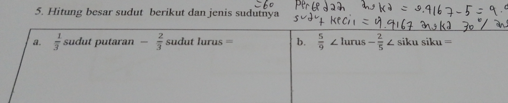 Hitung besar sudut berikut dan jenis sudutnya