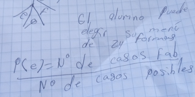 C1 alonno puede 
elegin so menc 
de formas
 rho (e)=N°decasosFab/Nodecagasposibles 