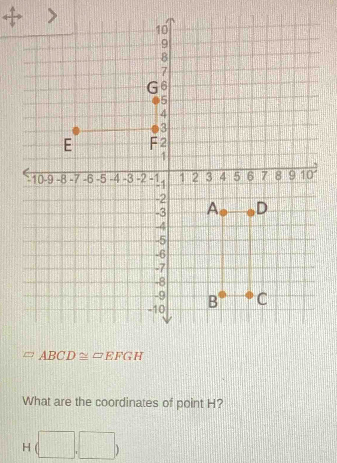 ABCD≌ □ EFGH
What are the coordinates of point H?
Hbeginpmatrix □ ,□ endpmatrix