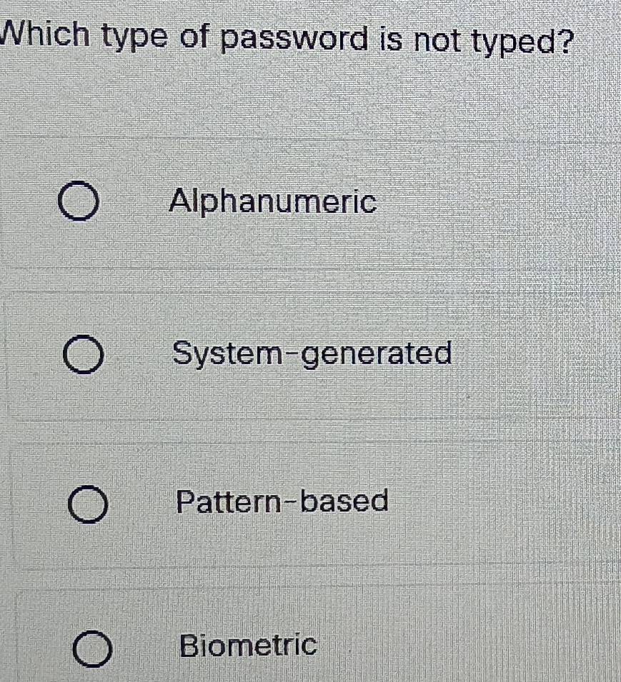 Solved: Which type of password is not typed? Alphanumeric System ...