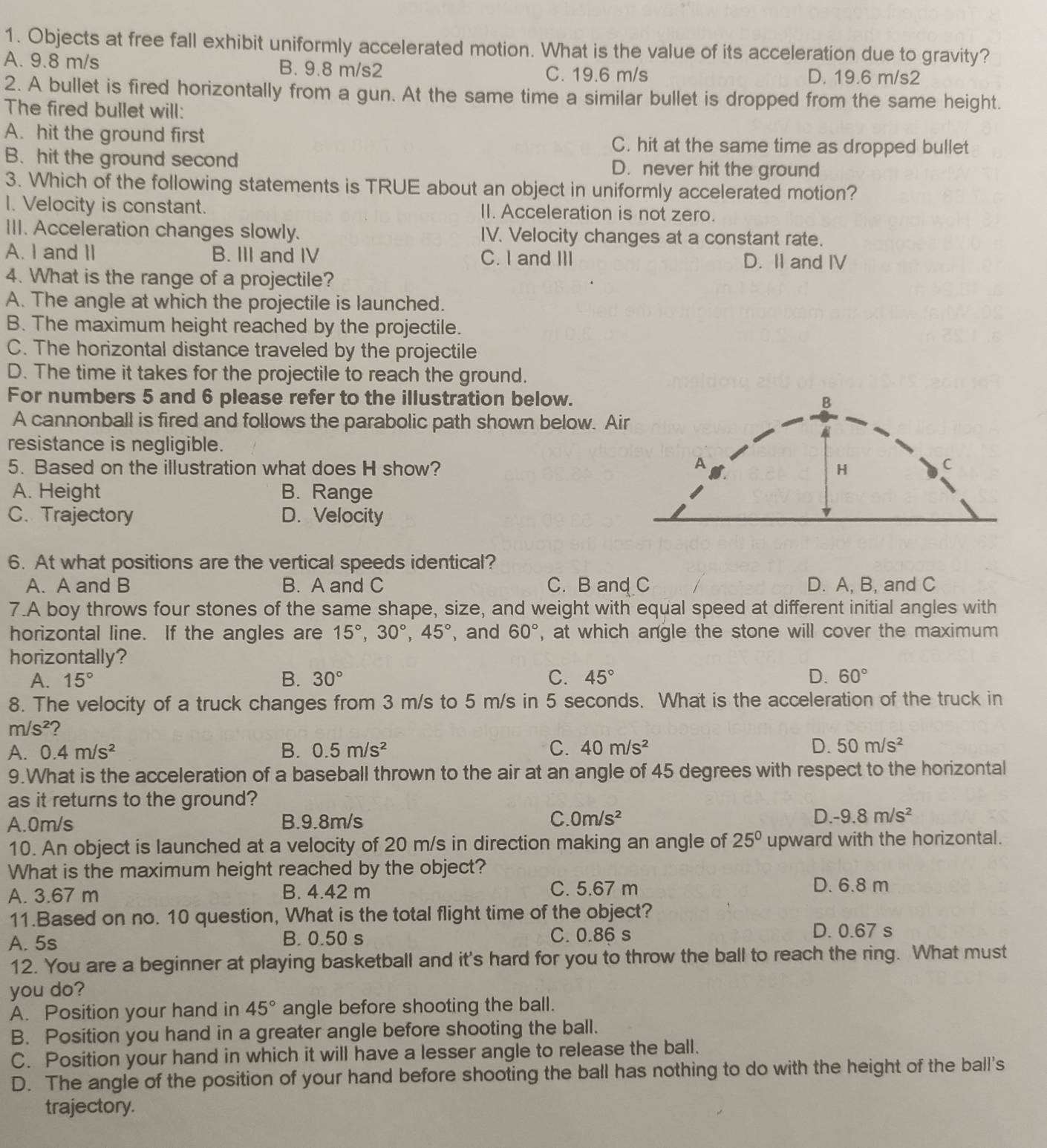 Solved: Objects at free fall exhibit uniformly accelerated motion. What ...