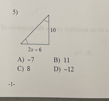 A) -7 B) 11
C) 8 D) -12
-1-