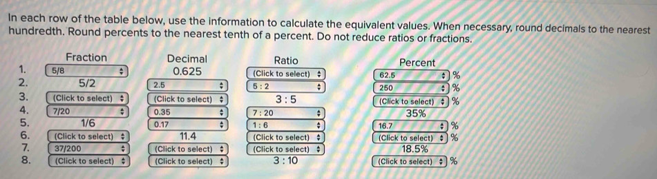 Solved: In each row of the table below, use the information to ...
