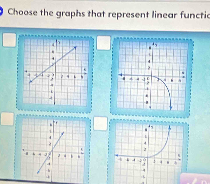 Choose the graphs that represent linear functic