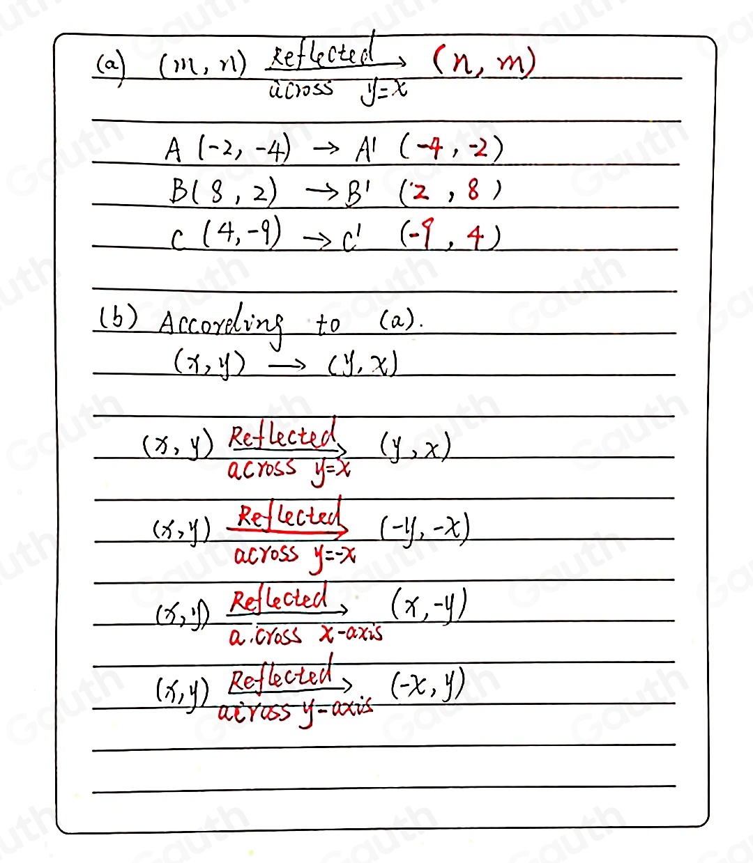 Solved: Triangle ABC is reflected across the line y=x. The result is A ...
