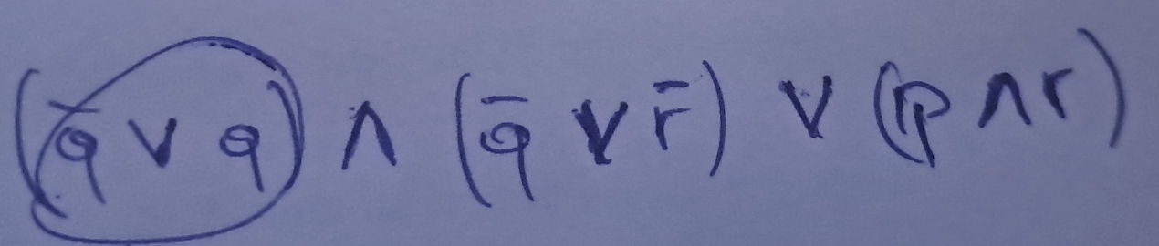 (9vee q)wedge (overline 9vee F)vee (pwedge r)