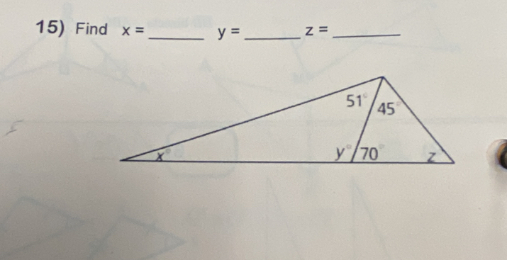 Find x= _ y= _ z= _