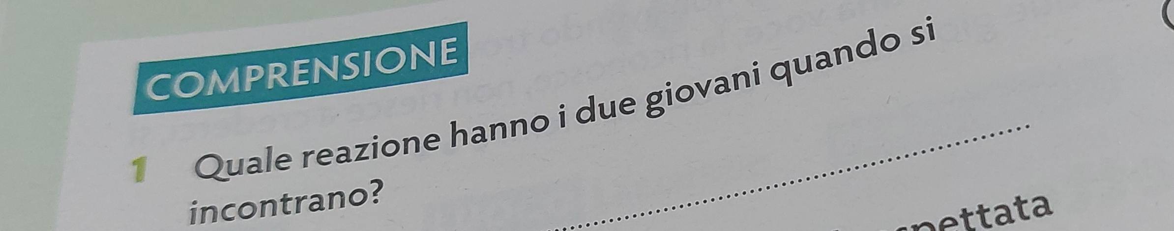 COMPRENSIONE 
1 Quale reazione hanno i due giovani quando si 
incontrano? 
nettata