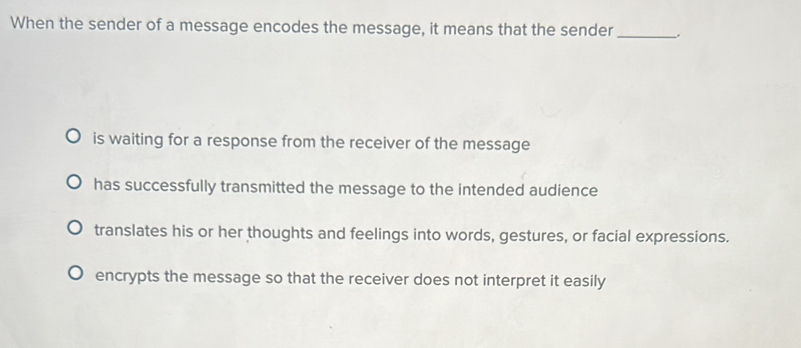 Solved: When the sender of a message encodes the message, it means that ...