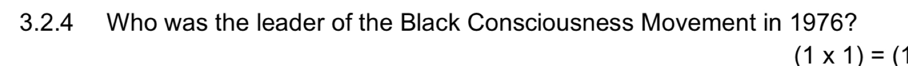 Who was the leader of the Black Consciousness Movement in 1976?
(1* 1)=(