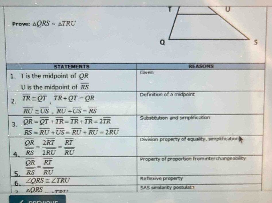 Prove: △ QRSsim △ TRU