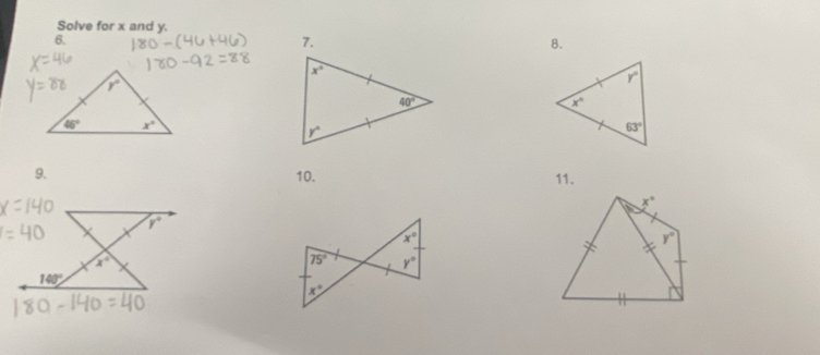 Solve for x and y.
6.
7.
8.
9. 10. 11.