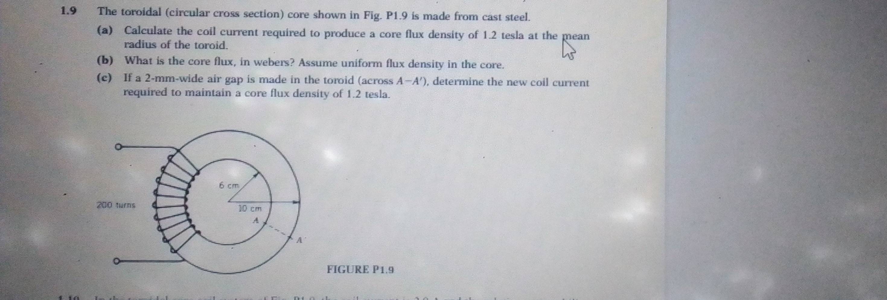 Solved: 1.9 The toroidal (circular cross section) core shown in Fig ...