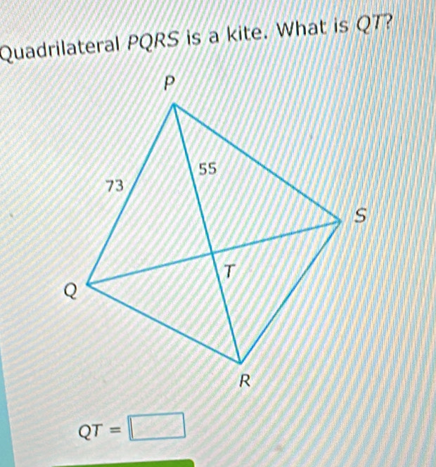 Quadrilateral PQRS is a kite. What is QT?
QT=□