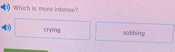 Which is more intense?
crying sobbing