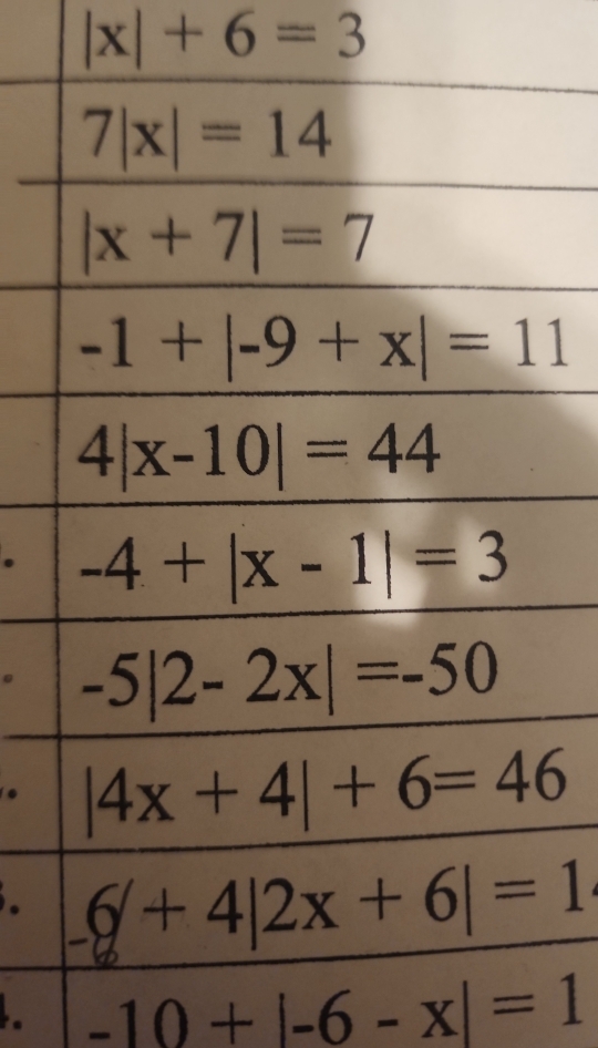 |x|+6=3. 
. 
.
-10+|-6-x|=1