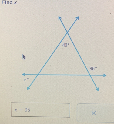 Find x.
x=95
×