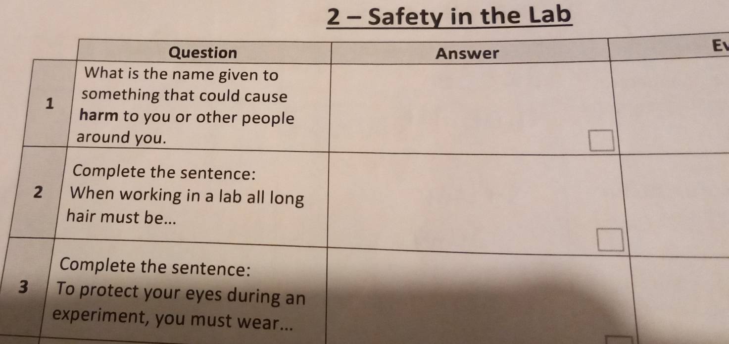 Safety in the Lab 
Ev