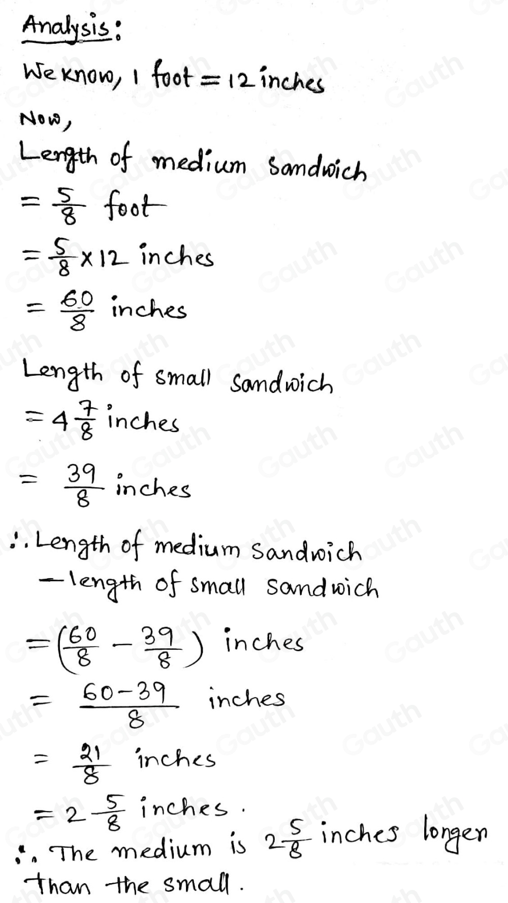 Solved: A medium sandwich at Heidi's Heros is 5/8 foot long. A small ...