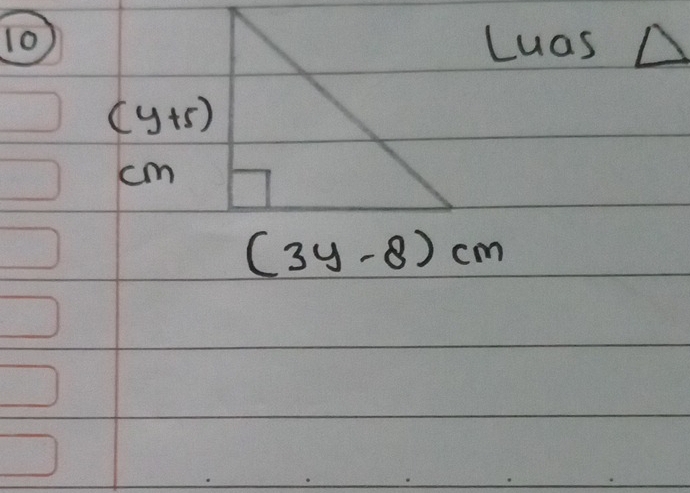 Luas
(y+5)
cm
(3y-8)cm