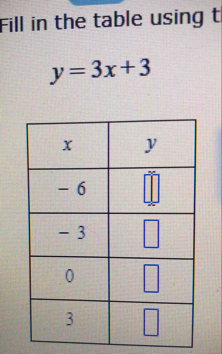 Fill in the table using t
y=3x+3