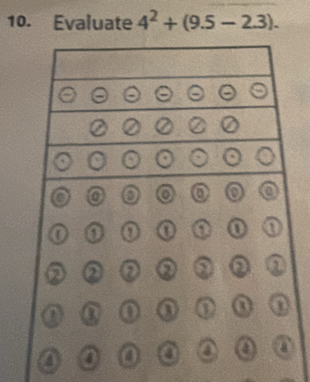 Evaluate 4^2+(9.5-2.3).