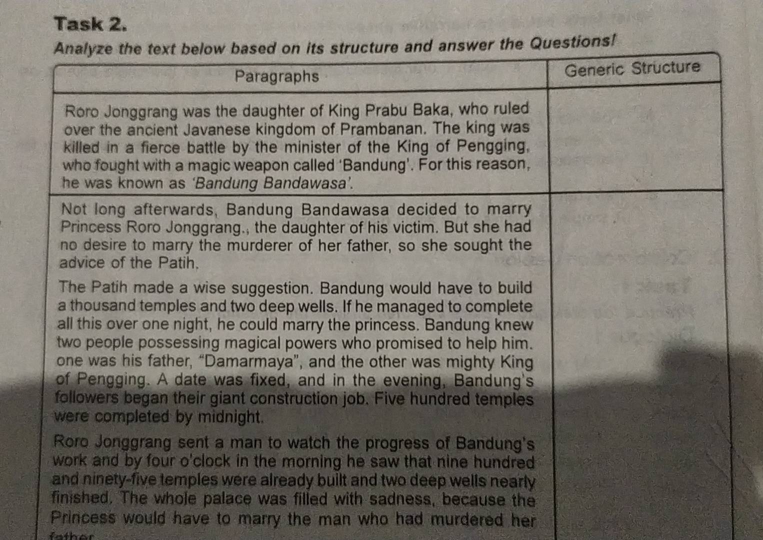 Task 2. 
Princess would have to marry the man who had murdered her 
father