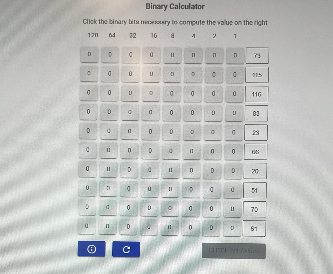 Solved: Binary Calculator Click the binary bits necessary to compute ...
