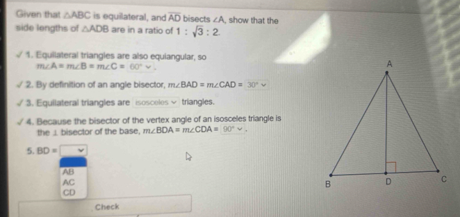 Solved: Given that ABC is equilateral, and overline AD bisects ∠ A ...
