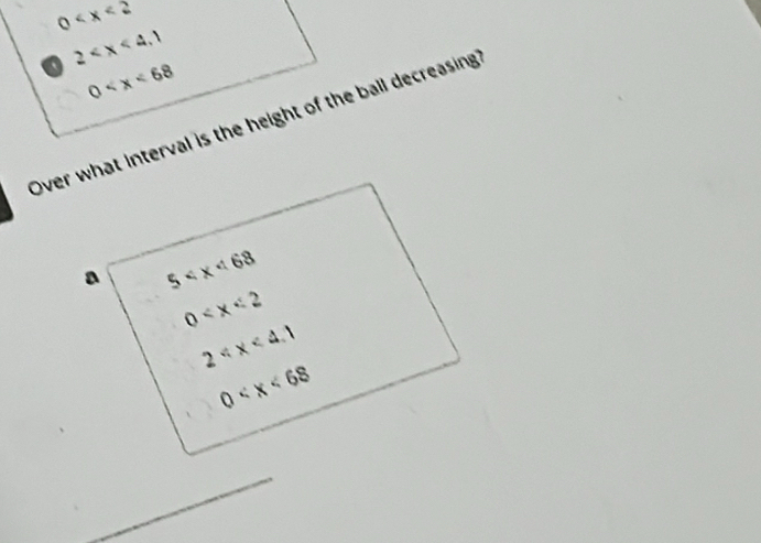 0
a 2
0
Over what interval is the height of the ball decreasing