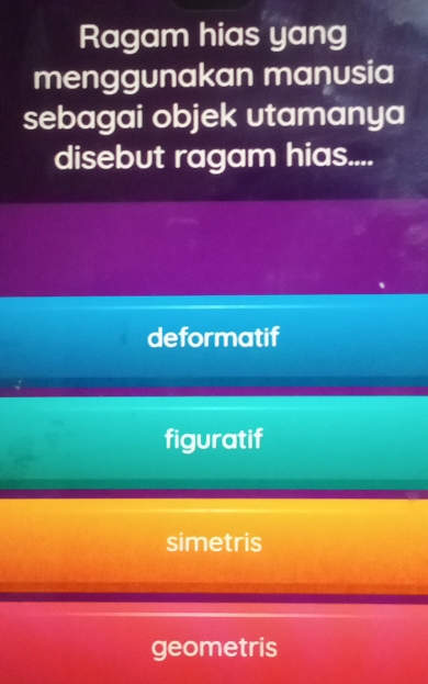 Telah dijawab:Ragam hias yang menggunakan manusia sebagai objek ...